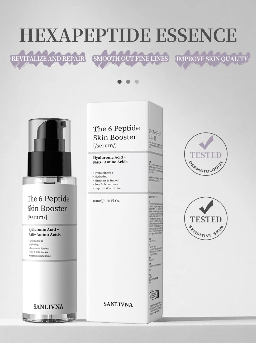 6 Peptide Essence Facial Refreshing Skin Care Set Contains Collagen to Improve Fine Lines, Brighten Skin, Moisturize and Nourish